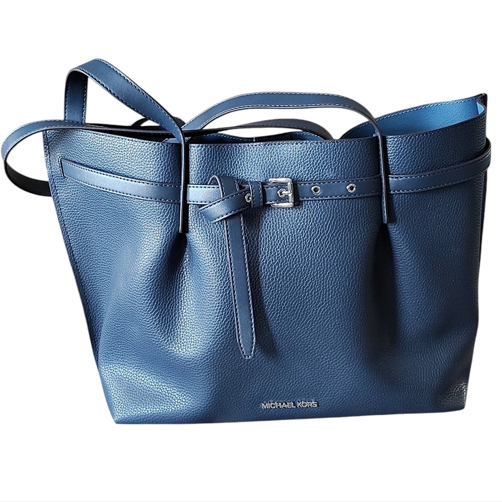 Michael Kors Emilia Large Pebbled Leather Tote Bag Navy NWOT